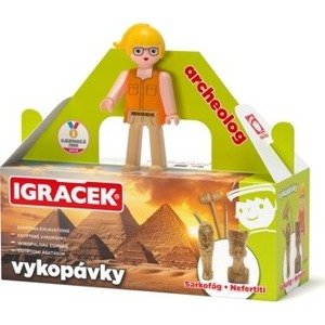 Efko Igráček Archeologička s egyptskými vykopávkami sarkofágu a sošky Nefertiti