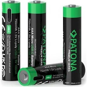 PATONA AAA/LR03 Li-Pol 500 mAh 1,5 V s USB-C nabíjaním, 4 ks v balení