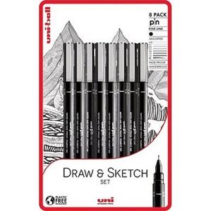 UNI PIN – Draw and Sketch sada 8 ks linerov, čierna